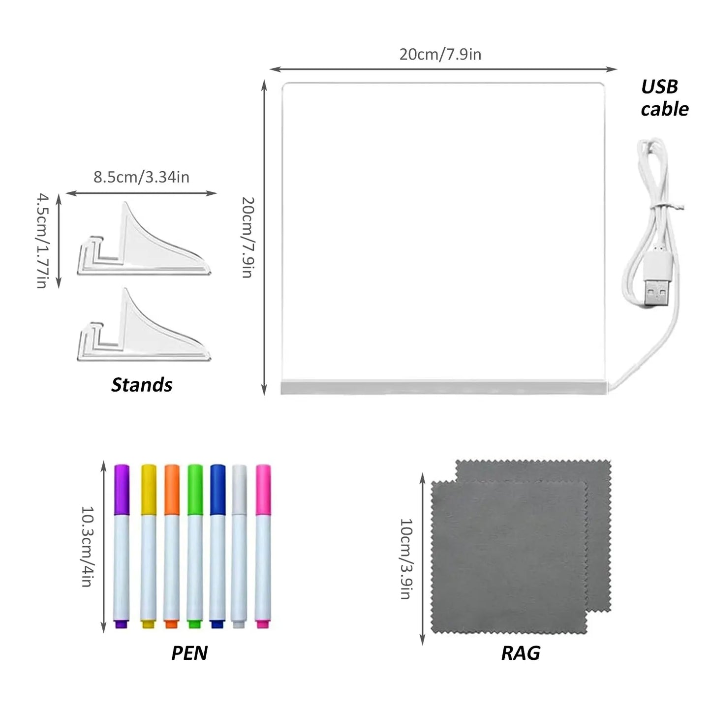 WnderGlow Light-Up Drawing Board – 7-Color Glow Acrylic Message Pad
