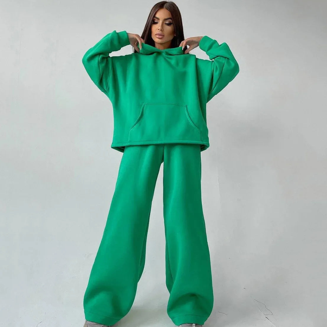 Casual Sport Tracksuit Women Hooded Two Pieces Set Sweatshirts Pullover Hoodies Pockets Pants Suit Trousers Outfits Autumn 2025